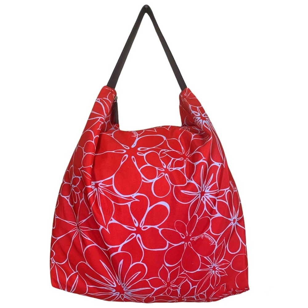 NEIMAN MARCUS 19x16.5 PINK WHITE FLORAL TROPICAL ZIPPER HOBO SHOULDER TOTE BAG